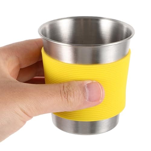 TEHAUX Stainless Steel Water Cup Anti-scalding 2pcs with Silicone Sleeve, Single-Layer Metal Mug Easy to Clean, Flat Base, for Table and Desk, Camping and Travel Drinking Cup — view 4