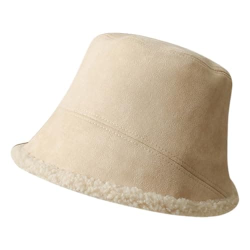 Women's Reversible Suede Bucket Hat Winter Hat Beige