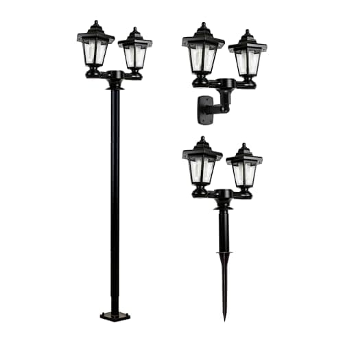 Gardenwize 3-in-1 Solar Powered Double Headlamp – Wall, Stake, or Floor Mount Outdoor Light, Eco-Friendly Solar Garden Lights with Bright LEDs, 1.5m Tall