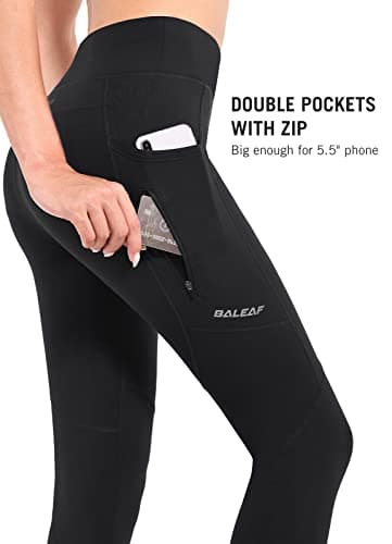 baleaf Women's Fleece Lined Leggings Cycling Waterproof Trousers Winter Running Pants with Zip Pockets High Waisted Hiking Tights Black L — view 2