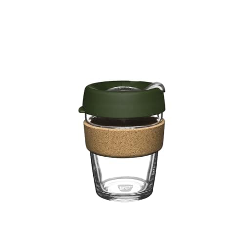 KeepCup Brew Cork - 12oz/340ml Tempered Glass Reusable Coffee Cup/Travel Mug, Natural Cork Band with Splashproof Press Fit Lid - Pine