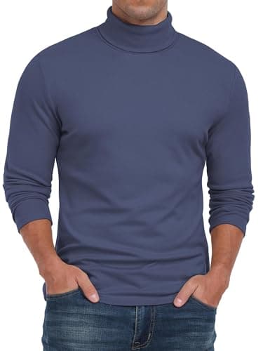 QIXING Men's Thermal Turtleneck Top, Long Sleeve Roll Neck, Navy Blue, XL — view 2
