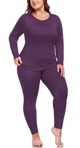 ForHailey Plus Size Thermal Underwear for Women Long Sleeve Fleece Lined Base Layer Top and Bottom Sets, Purple, XXXL