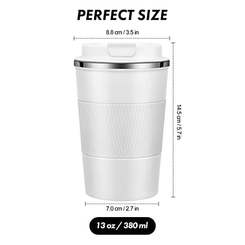 Dycietx Travel Mug with Leakproof Lid,Insulated Reusable Coffee Mug Hot&Cold Drinks/Tea,Portable Stainless Steel Thermal Takeaway Travel Coffee Cup Car/Outdoor/Picnic/Office/School (White) (CM03RD) — view 2