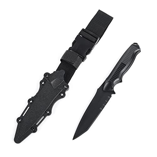 QIRUIMY Tactical Plastic Knife,Bendable Rubber Combat Knife with Sheath,Airsoft Military Training Enthusiasts CS Cosplay Dagger Model Dress Up Accessory (Black)