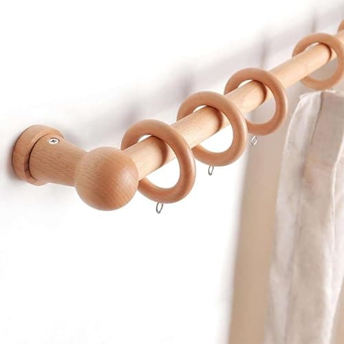 Sturdy Wooden Curtain Rod With Brackets And Rings, 2.5cm Diameter Single Curtain Pole Nordic Luxury Solid Wood Drapery Rod For Living Room Bedroom Kitchen Door Diy Home Decor, 120cm(47inch)