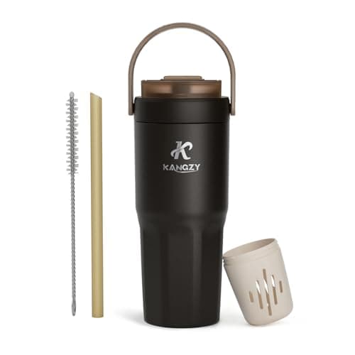 KANGZY Coffee Cup Travel Mug 600ml – Stainless Steel Insulated Water Bottle, 2-in-1 Lid, Vacuum Thermal Cup, Leak-Proof Design, Keeps Drinks Hot 8H+ / Cold 24H – Work, Travel & Car (Mocha Brown)