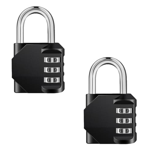 NAGE Combination Padlock, Locker Padlocks with 3 Digit Lock (2p, Black)