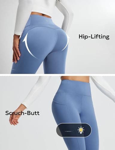 baleaf Women's Thermal Leggings Fleece Lined Winter Running Trousers High Waisted Warm Pants with Cross Pockets Tights for Hiking Light Blue L — view 5