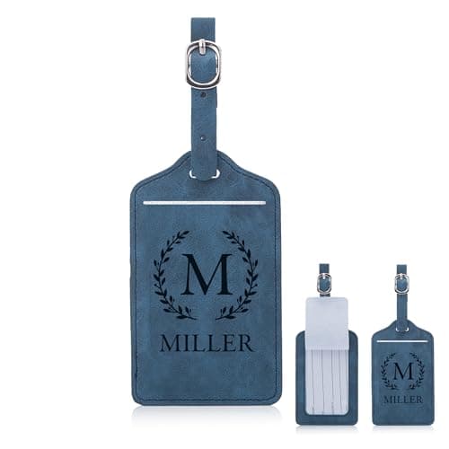 Personalised Luggage Tags Custom Luggage Tags for Suitcases Engraved Leather Suitcase Tags Luggage Tag Personalised Luggage Labels Baggage Tags for Suitcases Backpacks Travel (Blue)
