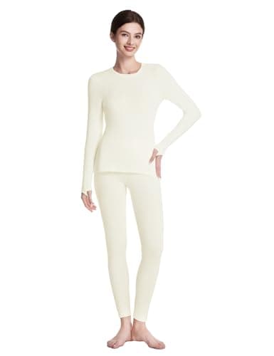 gagli Womens Thermal Underwear, Long Sleeve Top and Leggings Cream White