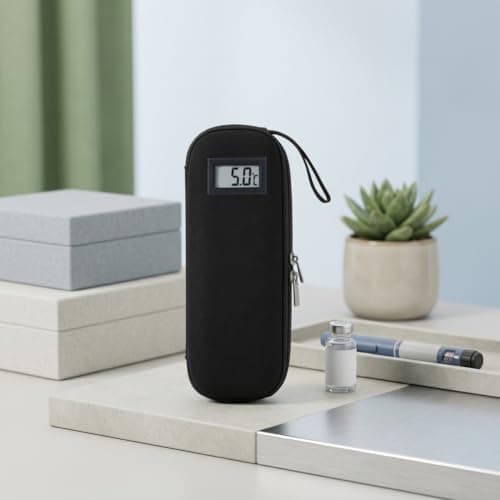 Travel Insulin Cooler Bag with Built-in Thermometer Display(Black) — view 4