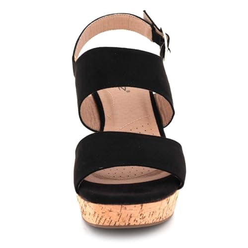 AARZ LONDON Womens Cork Wedge Heel Sandals Open Toe Slingback Adjustable Buckle Strap Casual Party Holiday Everyday Ladies Platform Black Shoes Size 5 UK 38 EU — view 5