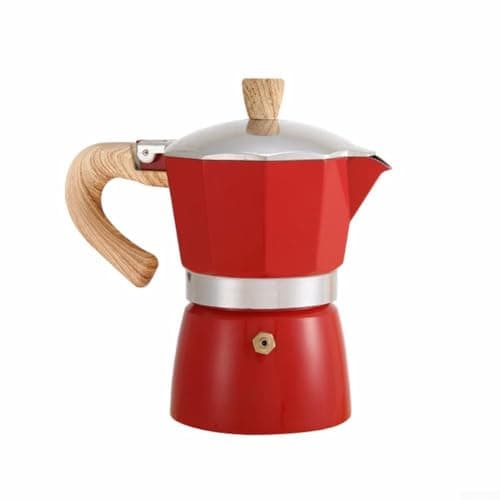 EcoLivzen European Style Coffee Pot with Wooden Handle, Aluminium Turkish Brew Maker for Gas and Electric Stoves, Portable Espresso Pot for Camping and Travel, Red(150ML Red)