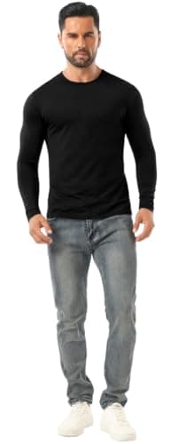 PrinStory Thermal Top for Men UK Long Sleeve Thermal Underwear Crew Neck Basic Base Layer Winter Warm Soft T-Shirt (Black, XL) — view 4