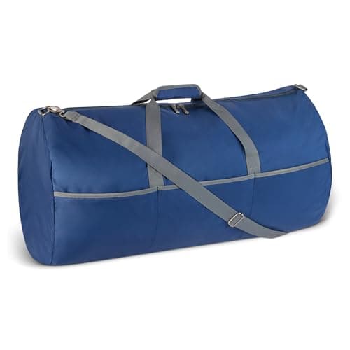 Amazon Essentials 32.4” (82.3cm) Extra Large Foldable Nylon Duffel Bag for Travel/Storage with Zipped Pockets, 9,254 Cubic Inch (150L), 22.68kg Capacity, Navy Blue (Previously Amazon Basics)