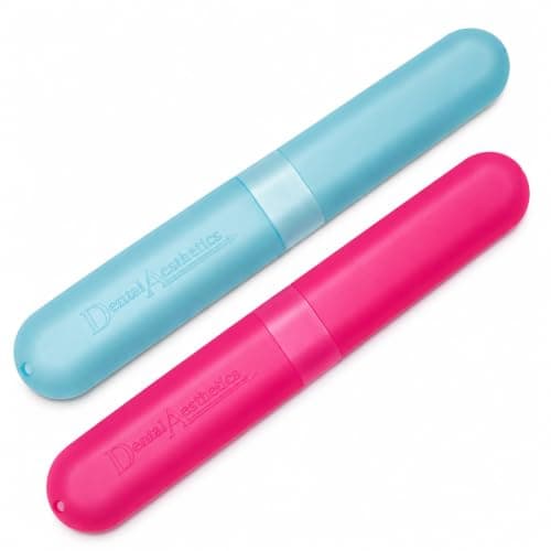 Dental Aesthetics 2 x Toothbrush Case Travel Cover ~ 1 Pink & 1 Blue