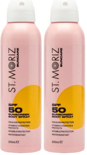 ST. MORIZ Suncare SPF 50 Sunscreen Body Spray | Hydrating UVA & UVB SPF 50 Invisible Protection Sun Spray Mist for Body with Vitamin E | Water Resistant | Dermatologically Tested | Vegan | 200ml