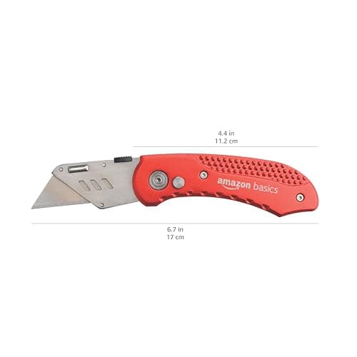 Amazon Basics Durable Folding Utility Knife with Aluminum Body, Red — view 6