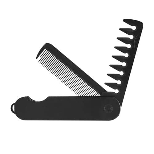 2-in-1 Folding Pocket Comb for Men - Fine Tooth & Wide Tooth Beard Combs - Flip Design Travel Comb for Hair, Mustache & Beard Grooming - Portable Styling Tool (Black)