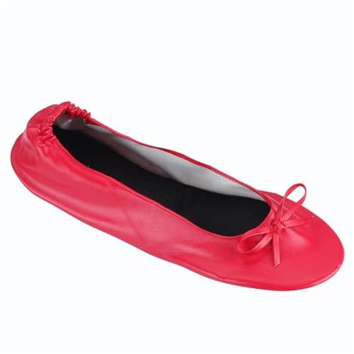 Momolaa UK 5.5 Ladies Roll up Shoesportable Travel Ballet Flat Fold up Pumps After Party Shoes Slipper (with Carrier Pouch) A0_Clearance Red — view 2