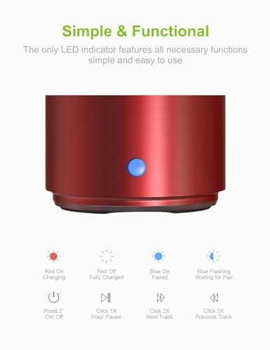 EWA Carrying Case Included, Mini Portable Wireless Bluetooth Speaker with Extra Bass, Waterproof IP67, with 12 Hours of Playback, Reading, Hiking, Beach and Travel… (Red) — view 4