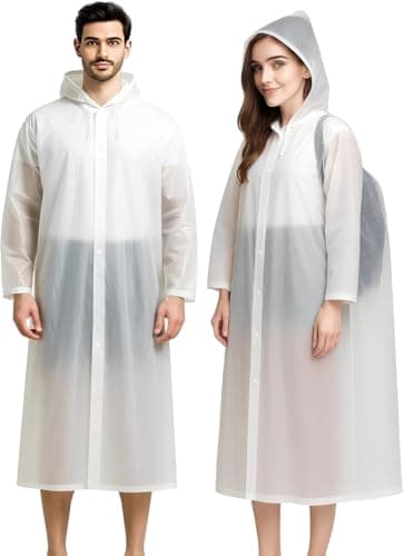 JXJIUA 2 Pack Rain Ponchos for Men/Women Adult Waterproof Reusable Emergency Raincoats with Hood and Drawstring -Lightweight White