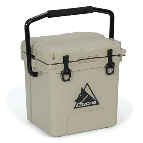 MADOG 14 Quart Small Portable Cooler, Leakproof LLDPE Beach Cooler Keeps 7 Days Ice Retention, for Fishing, Camping, Boating and Travel, Khaki