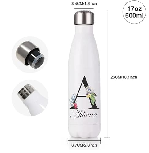 EKAM Personalised Stainless Steel Water Bottle - Customise with Any Name Any Initial - Thermal Vacuum Insulated Metal Water Bottle for 12 Hours Hot & 24 Hours Cold Drinks Flask 500ml - 17oz — view 2
