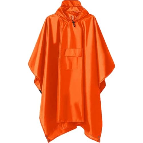 Hiseng Adult Poncho Reusable Waterproof Raincoat Hooded (Orange)