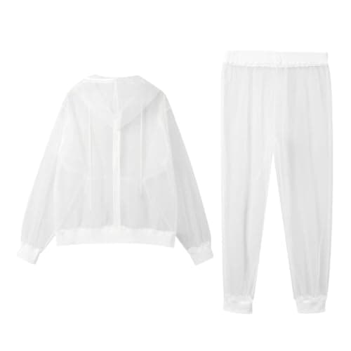 Bauzuoyo Mosquito Repellent Clothing Men Women with Zip Hooded Jacket and Trousers Lightweight Breathable Mesh Insect Protection Set Anti Mosquito Net Suit for Outdoor Travel Camping, White, XS — view 3