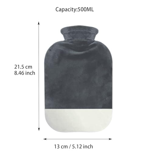 Miniature Hot Water Bottle with Cover, Small Hot Water Bag for Neck and Hand, Hand Feet Warmer, Warm and Comfortable,Washable Bottle Cover, Soft Plush Cover Removeable (Dark Gray, 500ML) (Pack of 2) — view 2