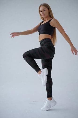 High Waist Womens Leggings - 4 Way Stretch Yoga Pants Workout Leggings - Ankle Length Jeggings for Women(S-M, Black Camouflage) — view 5