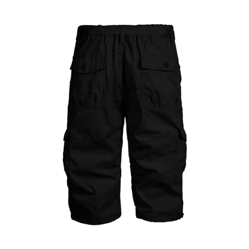 3/4 Trousers Men's Cargo Trousers Men's Bermuda Shorts Multi Pockets Summer Shorts Polyester Cotton Work Trousers Elastic Waistband Casual Outdoor Work Shorts Vintage Breathable Leisure Shorts, black — view 5