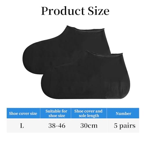 Godneei Foot Covers for Shoes, 5 Pairs Silicone Shoe Covers, Waterproof Shoe Covers Reusable for Men & Women, Non-Slip Shoe Protector Covers, Alternative to Shoe Covers Disposable, Black, Size L — view 2
