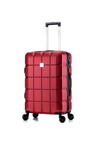ATX Luggage Medium Suitcase on 4 Dual Spinner Wheels Super Lightweight ABS Hard Shell Hold Check in with Built-in TSA Lock (Wine Red, 65Liter)