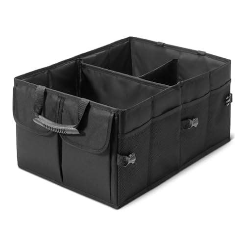 Amazon Basics Car Boot Organiser, Multi-Compartment Trunk Storage Box, Foldable, 51L Capacity, Black