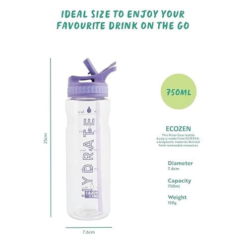 Polar Gear 750ml Motivational Water Bottle With Straw - SK Ecozen Recycled Plastic Sports Water Bottle with Time Markings – Dishwasher Safe, BPA Free Drinks Canteen for Gym, Running, Work — view 3
