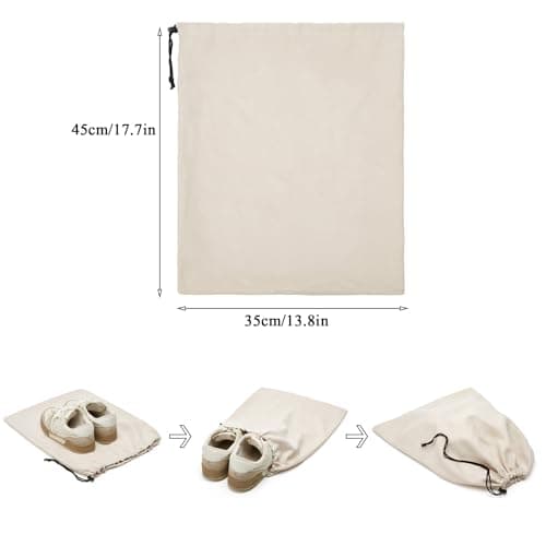4 Pcs 45 x 35 cm Travel Shoe Bags for Packing with Drawstring,Beige — view 2