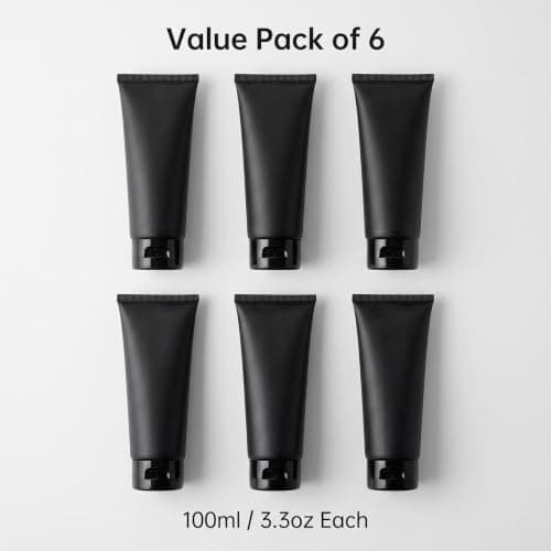 Upstore 6Pcs 100ml 3.3oz Black Plastic Travel Bottles Refillable Squeeze Soft Tubes with Flip Top Cap for Shampoo Lotion Toiletries Makeup Cosmetic Storage — view 6