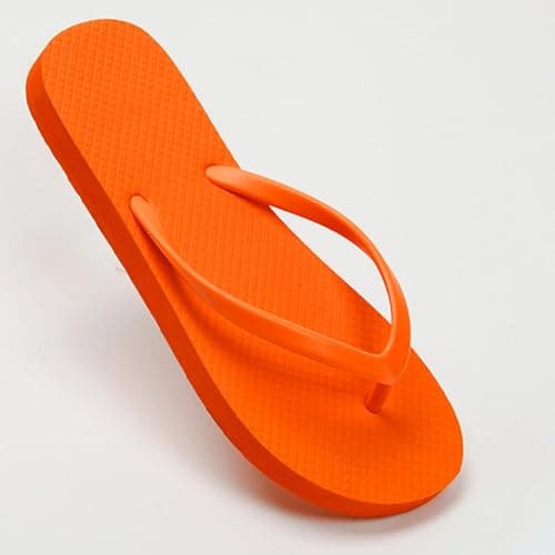 Jhebeks Orange Flip Flops Womens Uk Flat Lightweight Slim Sandals Non Slip Flip Flops Comfortable Summer Beach Walking Cushion Sandals Slip On Indoor Outdoor for Shower Bathroom Size 5.5 — view 5