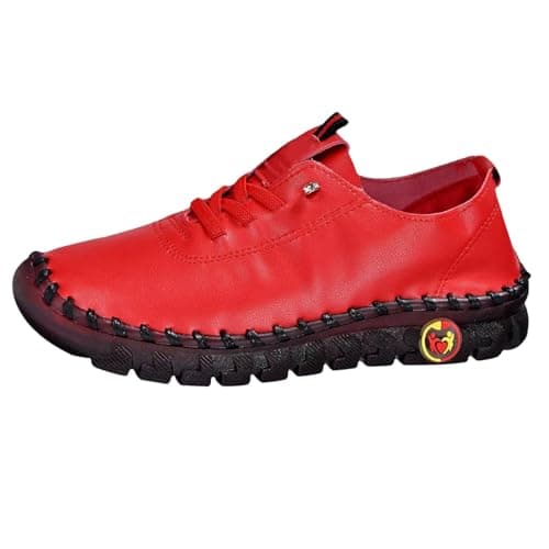 Lightweight Ladies Walking Shoes Womens Trainer Waterproof Non Slip Walking Shoes Lightweight Soft Wide fit Running Sneakers Casual Orthopedic Shoe Lace up Sneaker Womens Trainers Red 7.5