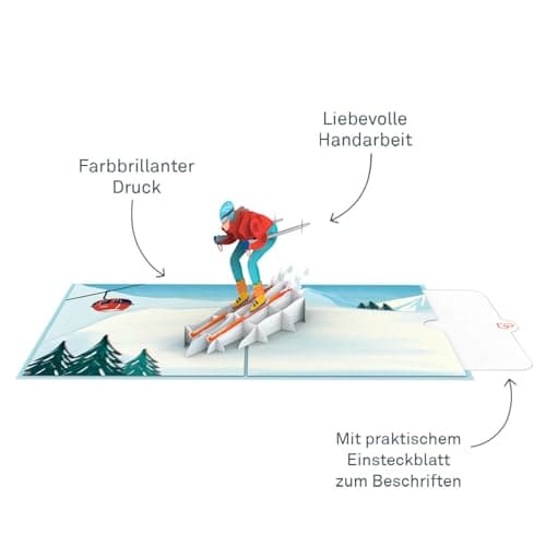 papercrush® Pop-Up Card Skier - Funny 3D Voucher Card for Women (Girlfriend, Mum, Wife), Travel Voucher for Ski Holidays, Handmade Ski Giftcard, Winter Birthday Voucher for Skiing Vacation — view 2
