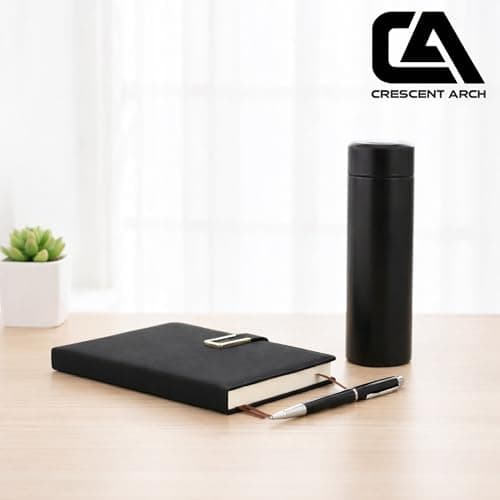 Crescent Arch Luxury Gift Set for Men and Women – Insulated Bottle, Premium Notebook and Aesthetic Pen – Perfect for Corporate Office Student and Everyday Use Stationary gift box (Black) — view 5