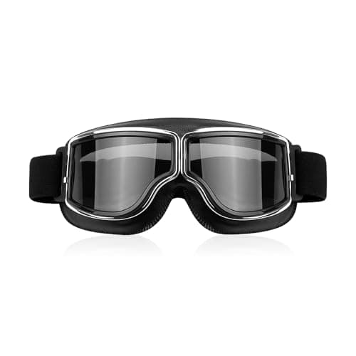 Rumyve PU Leather Goggles - Vintage Skiing & Motorcycle Riding Goggles, Anti-fog, Wind & UV Protection for Adults
