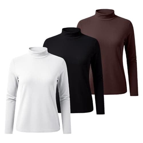 Womens 3 Pack Long Sleeve Tops Turtleneck Jumpers Long Sleeves Mock Neck Thermal Base Layer Top Slim Fit Warm Wicking Underwear Lightweight Breathable & Easy Care Shirts Ladies Winter Soft Pullover — view 4