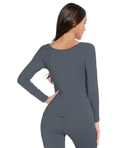 Mcilia Women's Ultrathin Modal Round Neck Long Sleeve Thermal Top/Shirt Iron Gray Small (UK Size 6 8 10) — view 2