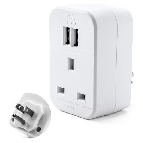 STATUS UK to US International Plug with USB Port Adapter, 3 Pin to 2 Pin US Travel Adaptor, White 2 Port USB Adapter Plug, (S2USBPTINTER1PK3)