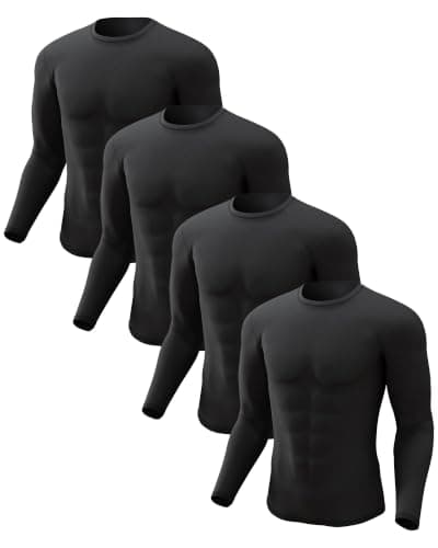Men Thermal Long Sleeve Tops Crew Neck 4 Pack Black-Black-Black-Black L