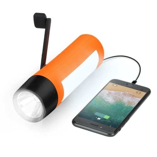Emergency Hand Crank Flashlight & Phone Charger, Wind-Up Dynamo Torch, USB Power Bank, LED Camping Lantern for Hiking, Survival Kit, Holiday Gift(Orange)